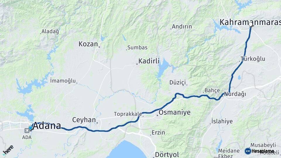Adana Kahramanmaraş Arası Kaç Km - Yol Haritası