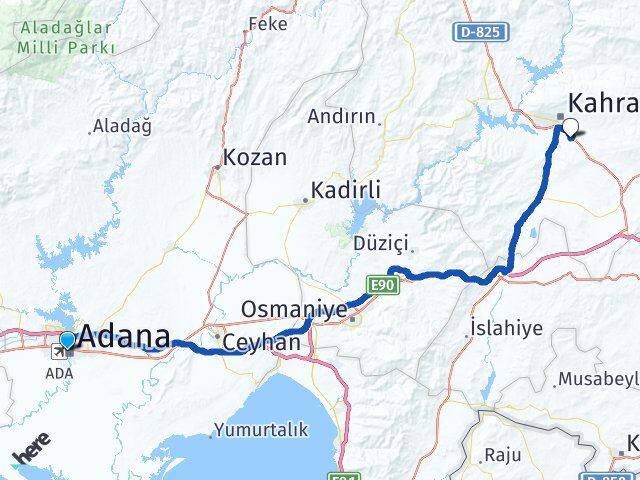 Adana Kahramanmaraş Havalimanı Arası Kaç Km - Yol Haritası