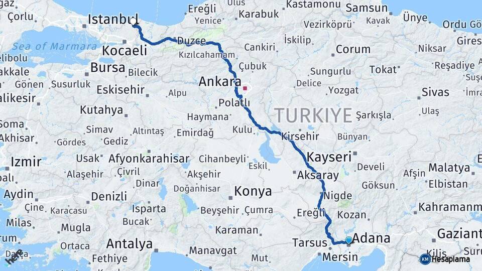 Adana Kandıra Kocaeli Arası Kaç Km - Yol Haritası