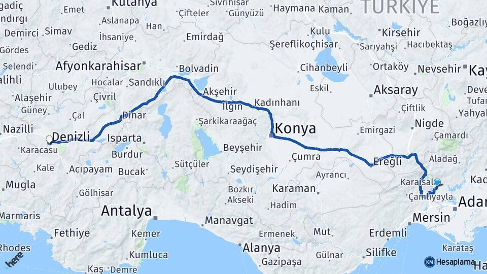 Karaisalı Denizli Arası Kaç Km - Yol Tarifi