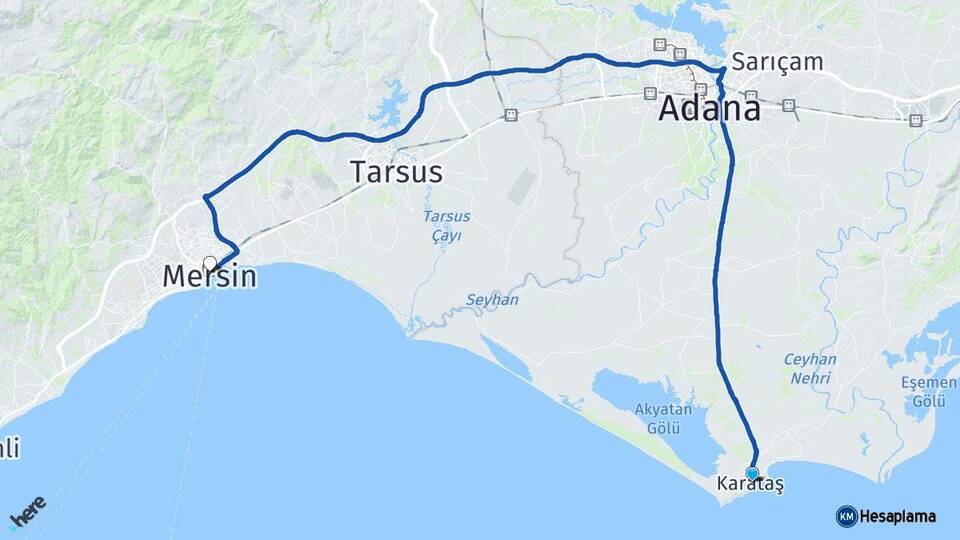 Adana Karataş Mersin Arası Kaç Km - Yol Haritası