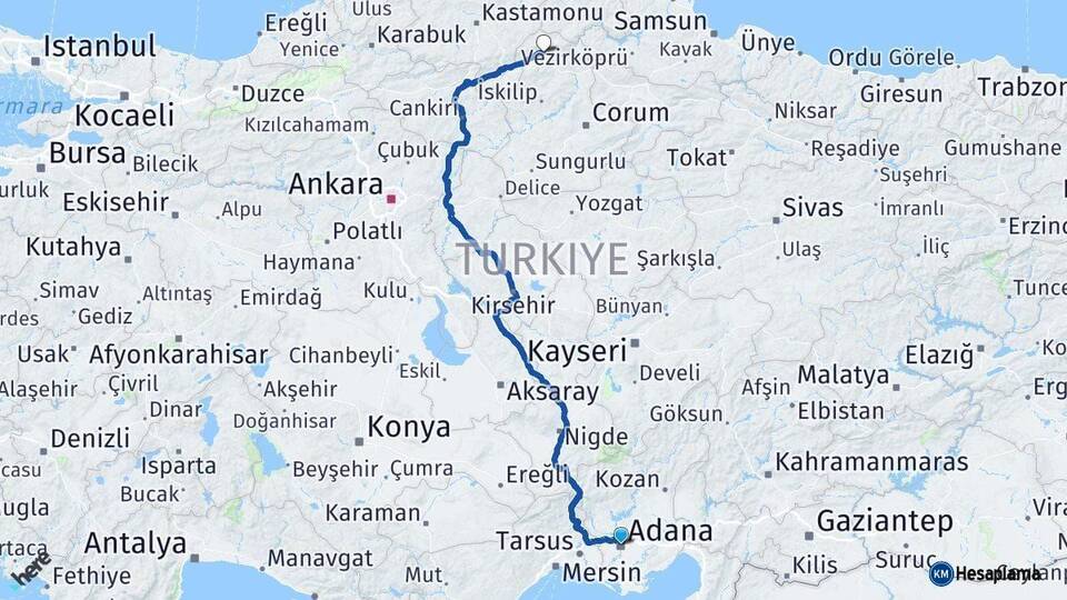 Adana Kargı Çorum Arası Kaç Km - Yol Haritası