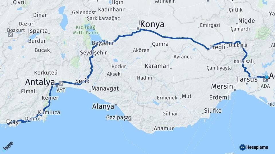 Adana Kaş Antalya Arası Kaç Km - Yol Haritası