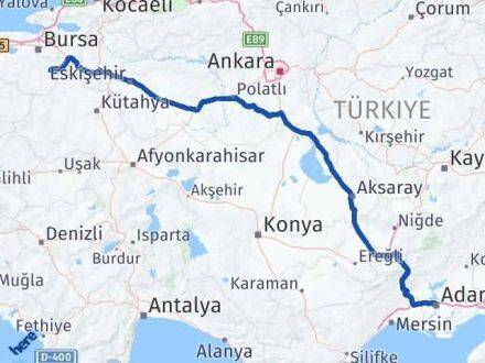 Adana Keles Bursa Arası Kaç Km - Yol Haritası