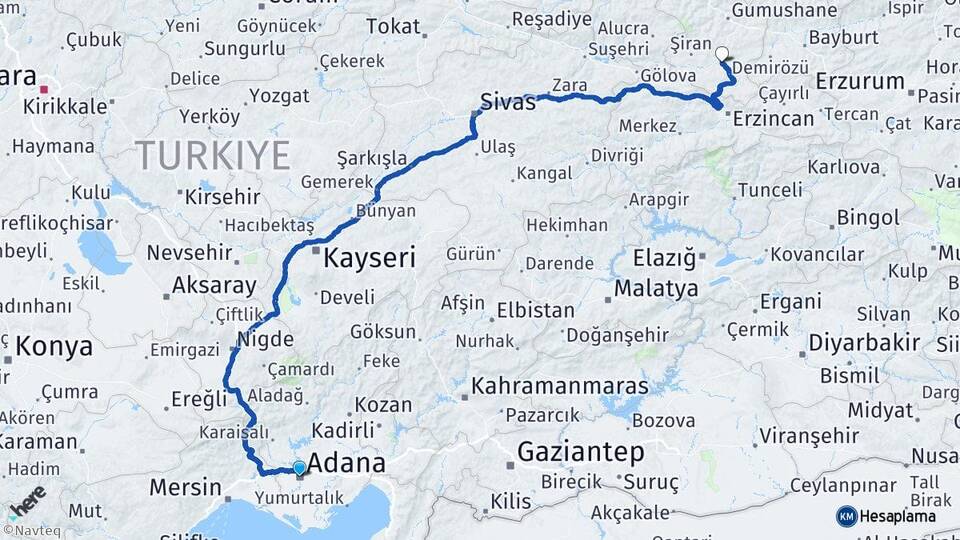 Adana Kelkit Gümüşhane Arası Kaç Km - Yol Haritası