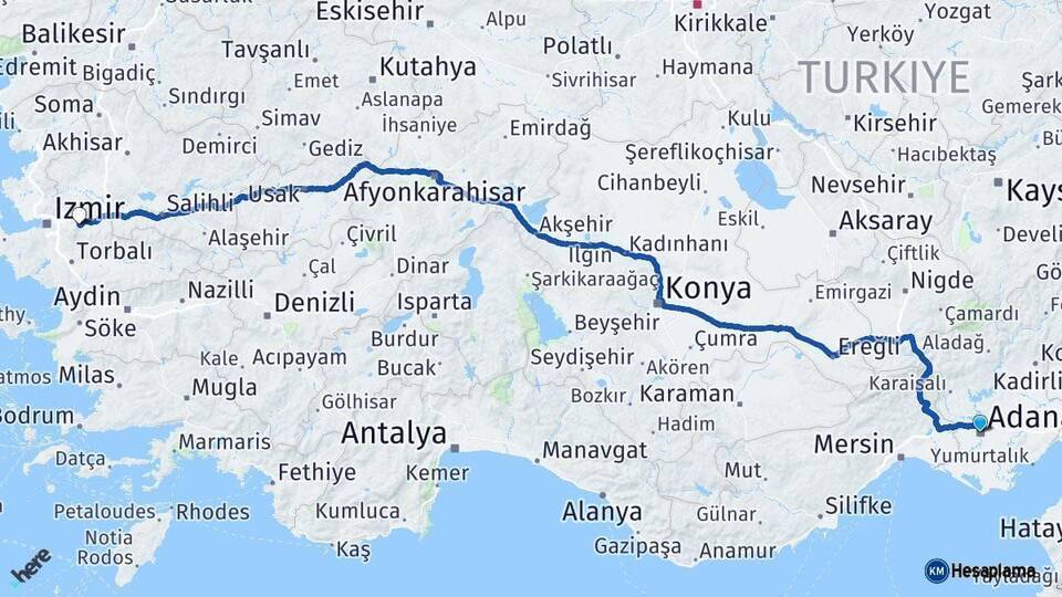 Adana Kemalpaşa İzmir Arası Kaç Km - Yol Haritası