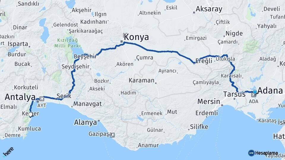 Adana Kemer Antalya Arası Kaç Km - Yol Haritası