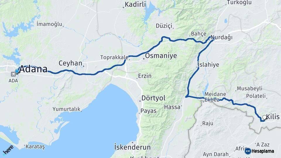 Adana Kilis Arası Kaç Km - Yol Haritası