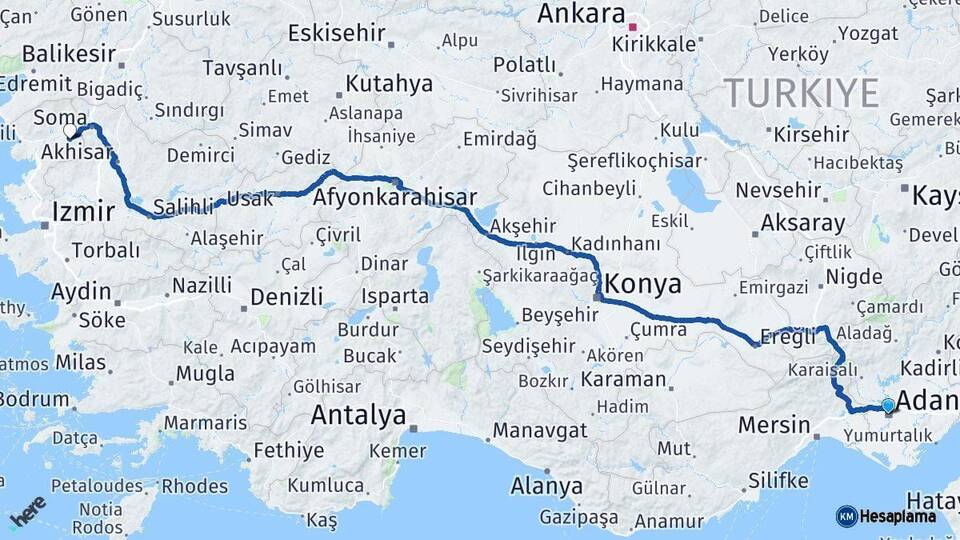Adana Kınık İzmir Arası Kaç Km - Yol Haritası
