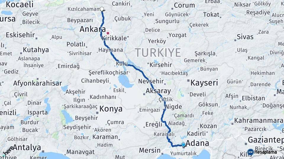 Adana Kızılcahamam Ankara Arası Kaç Km - Yol Haritası