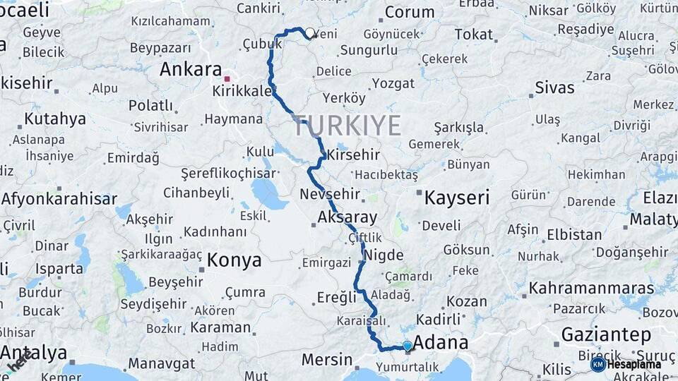 Adana Kızılırmak Çankırı Arası Kaç Km - Yol Haritası
