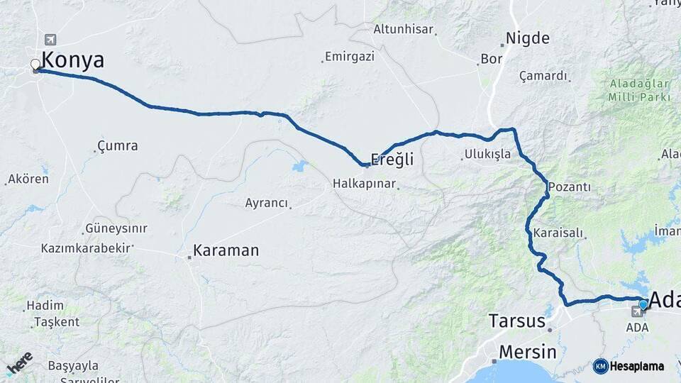 Adana Konya Arası Kaç Km - Yol Haritası