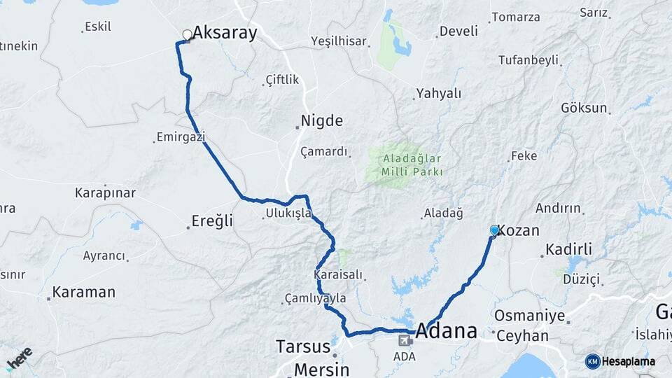 Adana Kozan Aksaray Arası Kaç Km - Yol Haritası