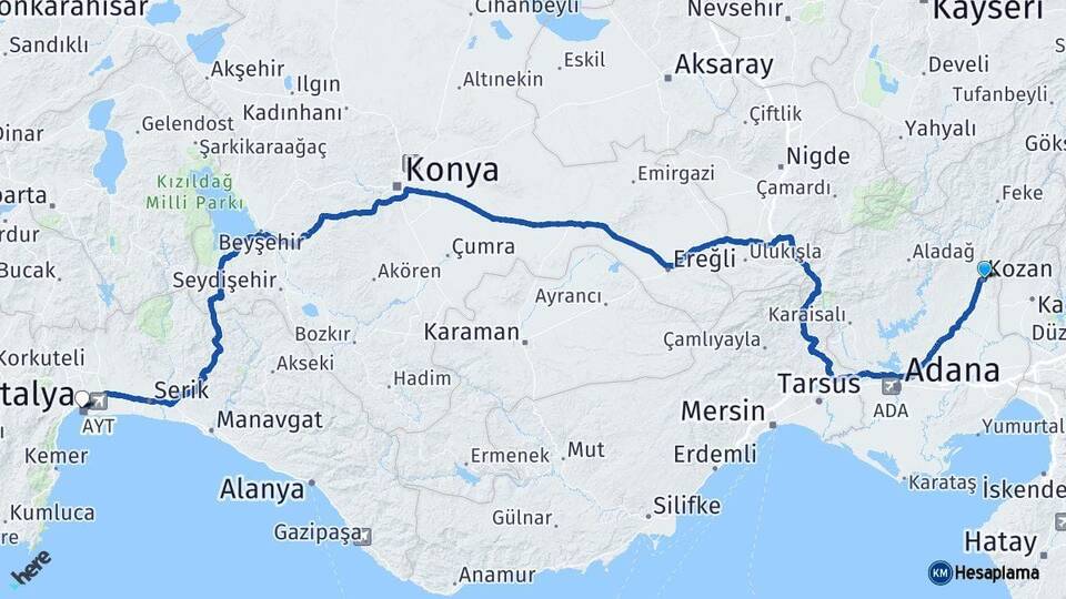 Adana Kozan Antalya Arası Kaç Km - Yol Haritası