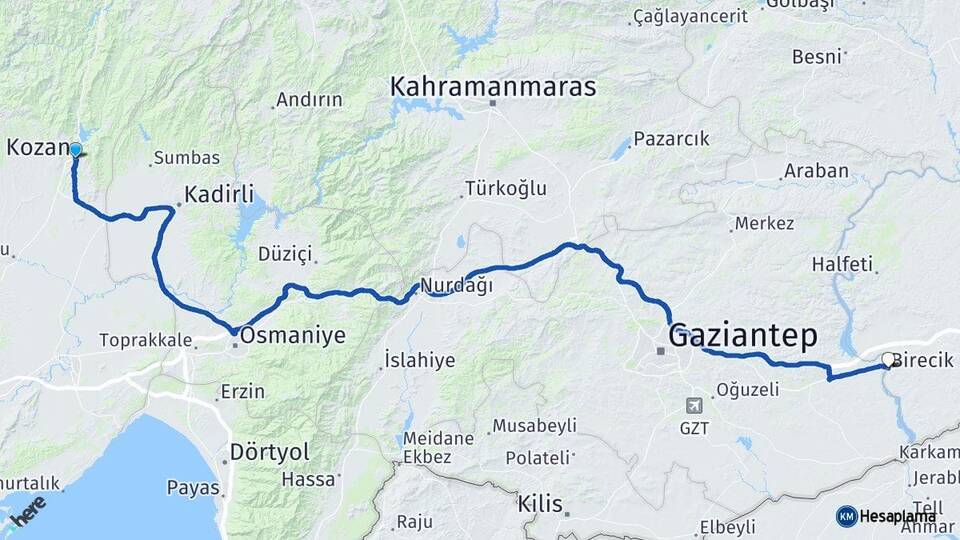 Adana Kozan Birecik Şanlıurfa Arası Kaç Km - Yol Haritası