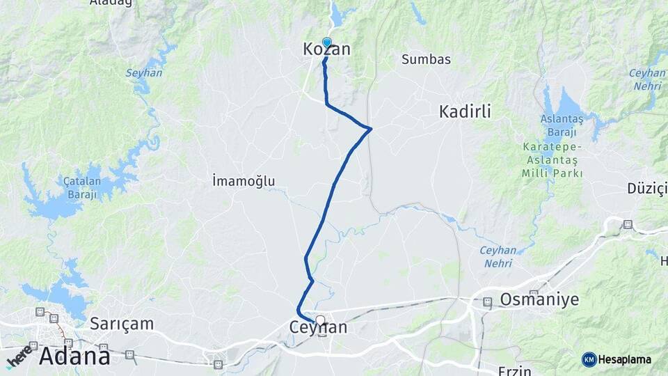 Adana Kozan Ceyhan Arası Kaç Km - Yol Haritası