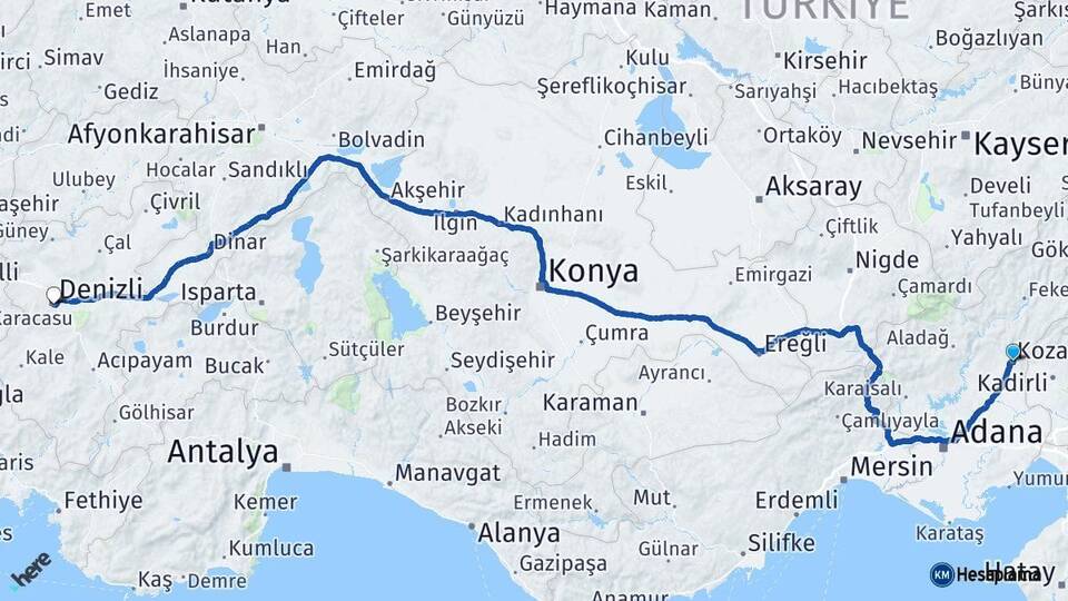Adana Kozan Denizli Arası Kaç Km - Yol Haritası