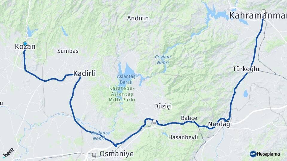 Adana Kozan Kahramanmaraş Arası Kaç Km - Yol Haritası