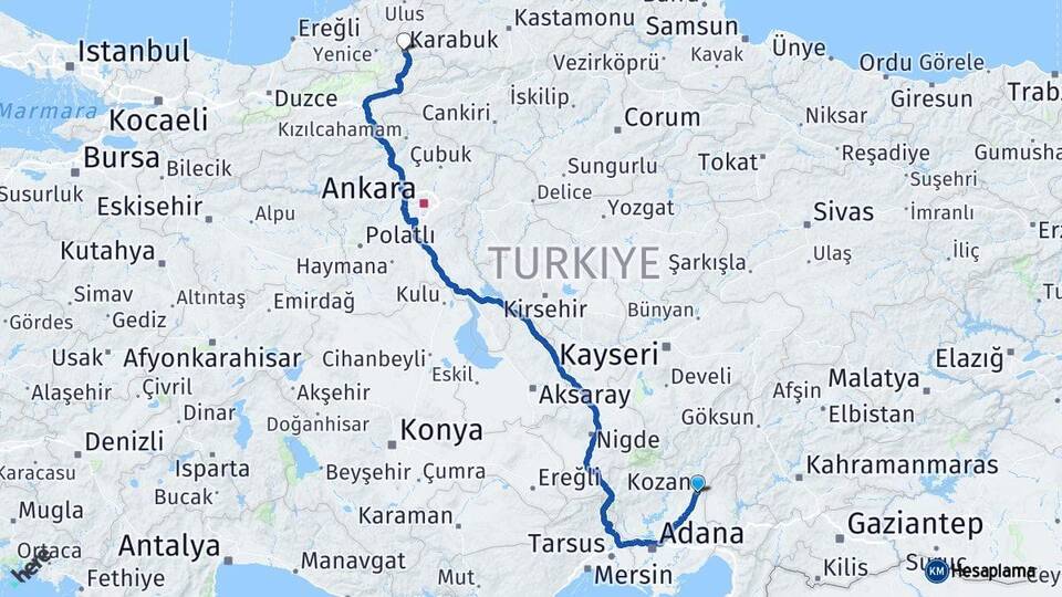 Adana Kozan Karabük Arası Kaç Km - Yol Haritası