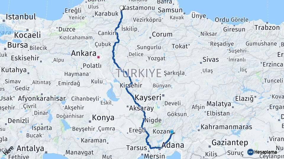 Adana Kozan Kastamonu Arası Kaç Km - Yol Haritası
