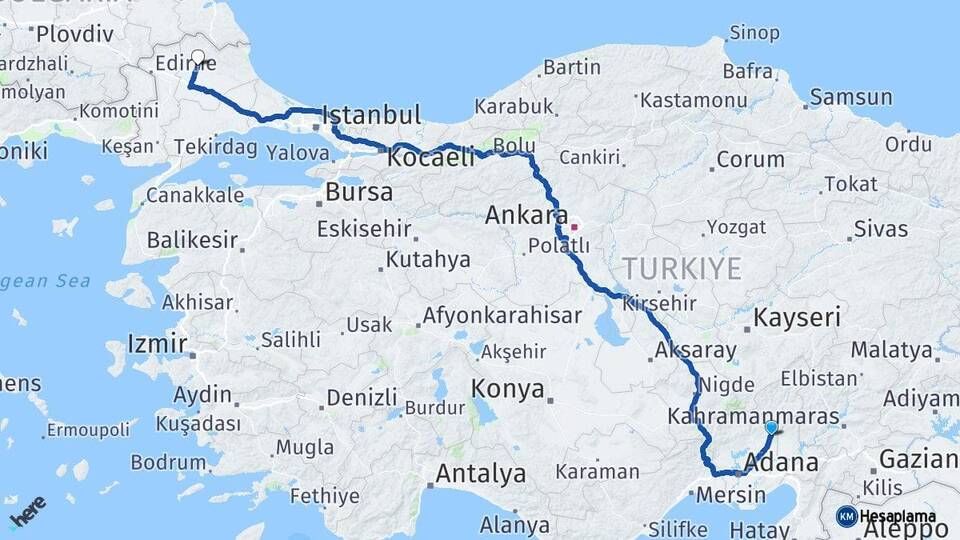 Adana Kozan Kırklareli Arası Kaç Km - Yol Haritası