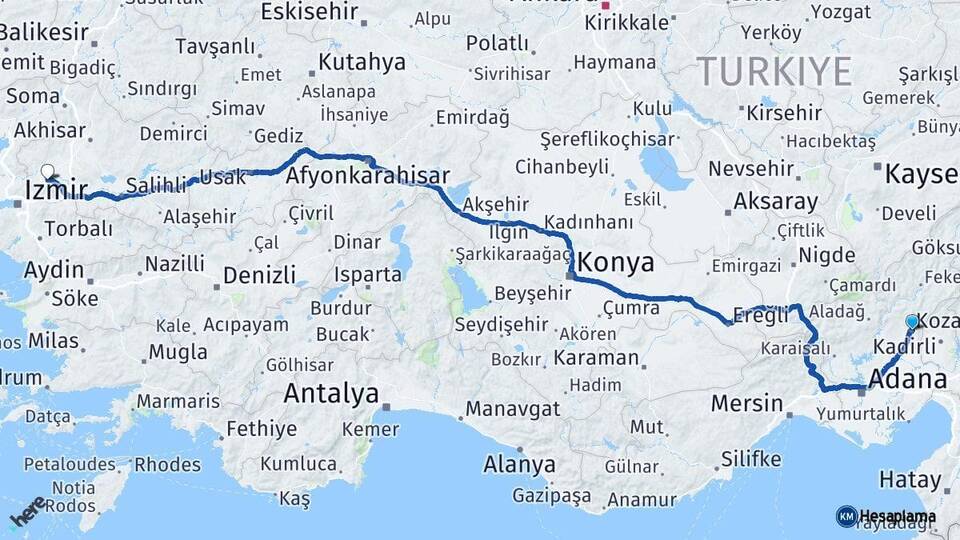 Adana Kozan Manisa Arası Kaç Km - Yol Haritası