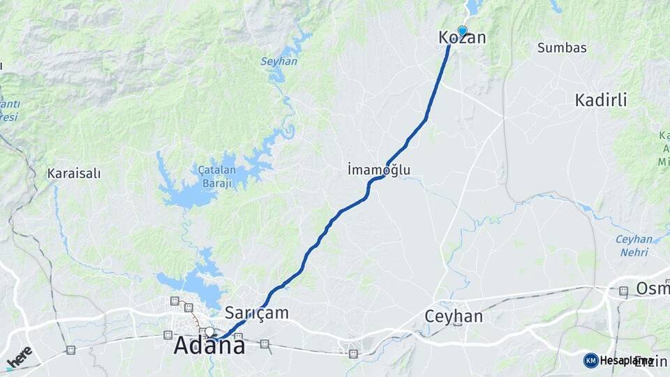 Adana Kozan Seyhan Arası Kaç Km - Yol Haritası