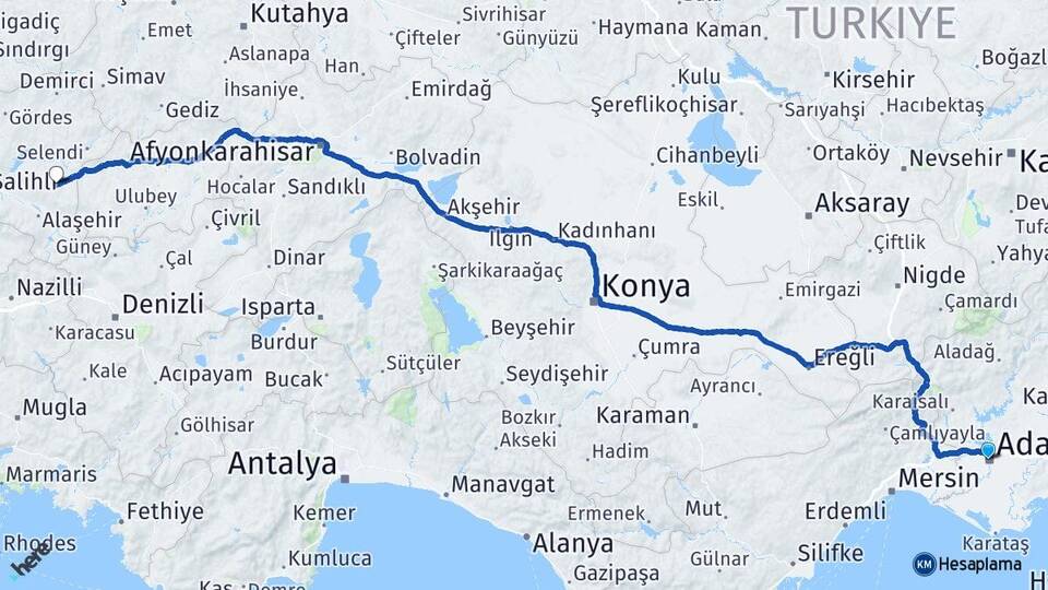 Adana Kula Manisa Arası Kaç Km - Yol Haritası