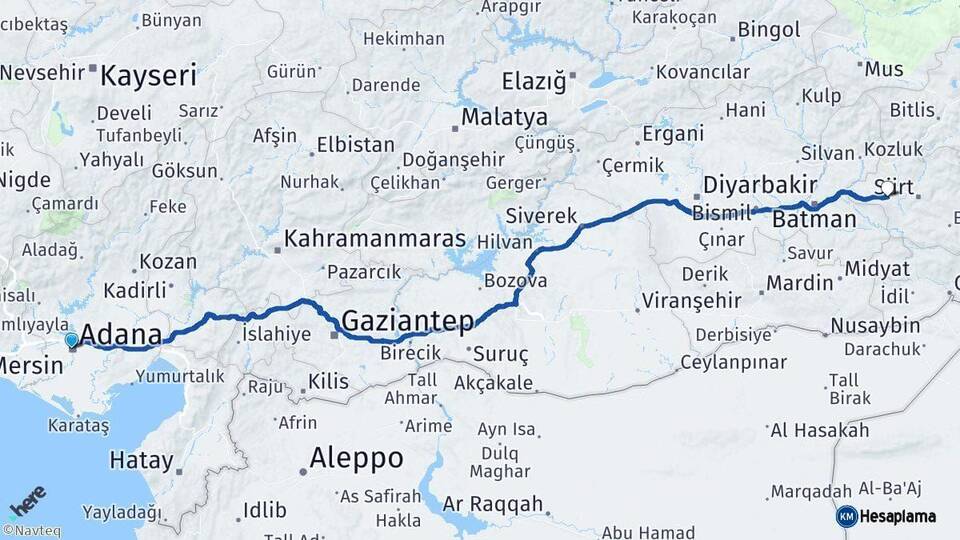 Adana Kurtalan Siirt Arası Kaç Km - Yol Haritası