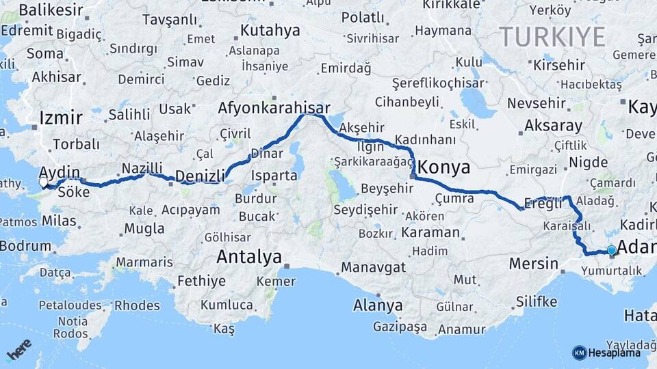 Adana Kuşadası Aydın Arası Kaç Km - Yol Haritası
