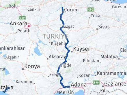 Adana Laçin Çorum Arası Kaç Km - Yol Haritası