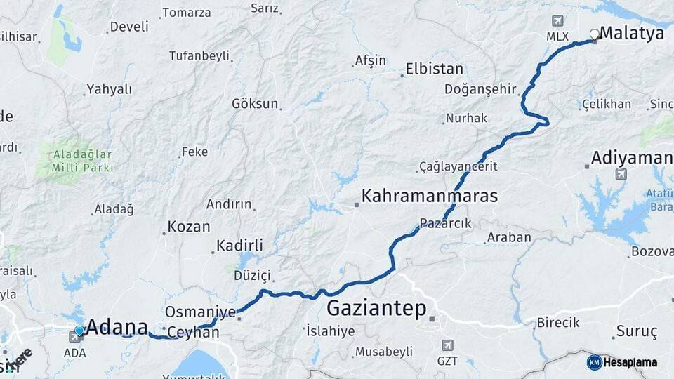Adana Malatya Arası Kaç Km - Yol Haritası