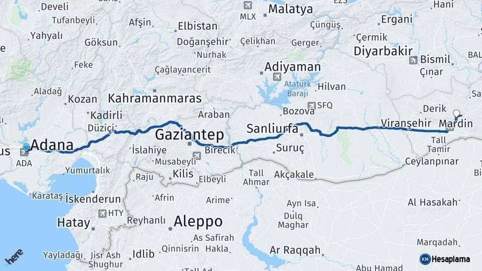 Adana Mardin Arası Kaç Km - Yol Haritası