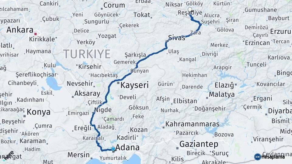 Adana Mesudiye Ordu Arası Kaç Km - Yol Haritası