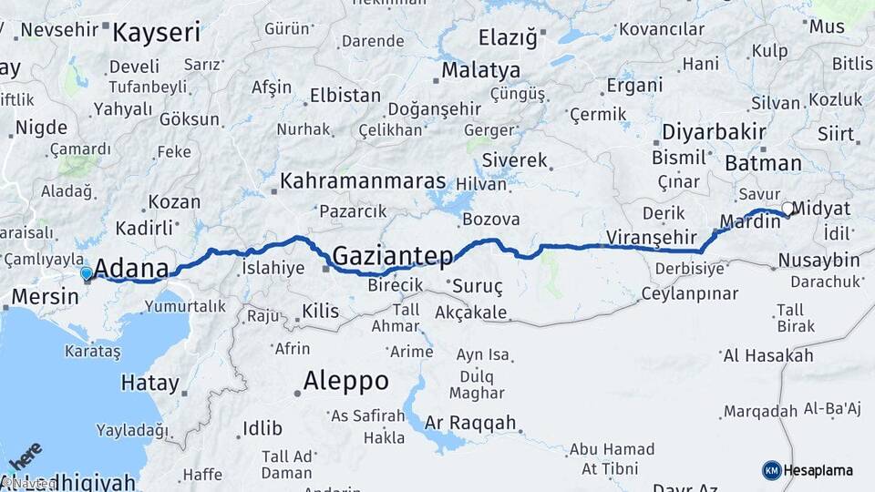 Adana Midyat Mardin Arası Kaç Km - Yol Haritası