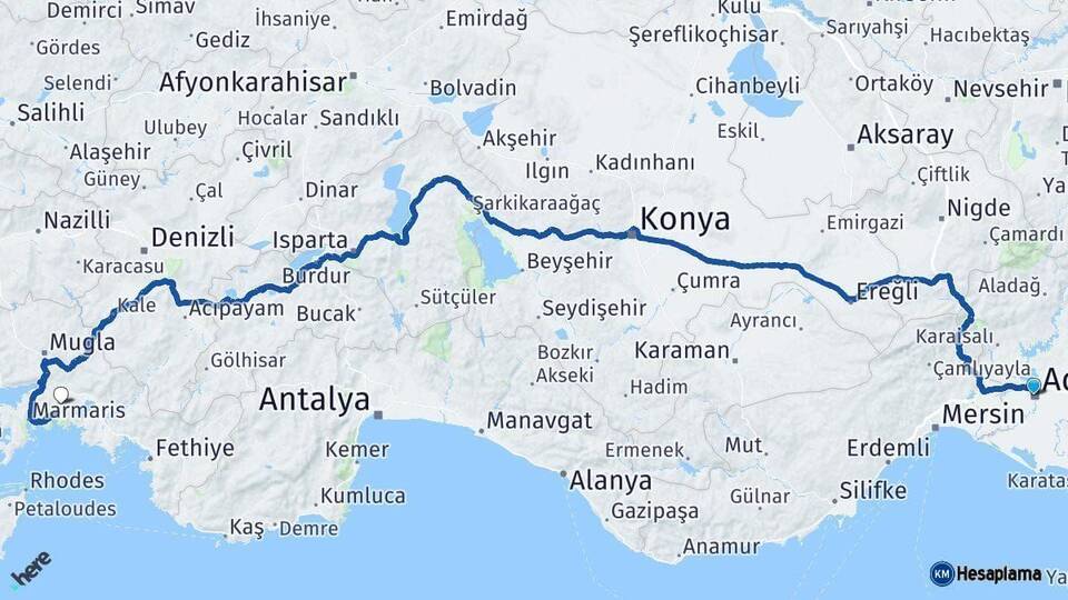 Adana Muğla Arası Kaç Km - Yol Haritası
