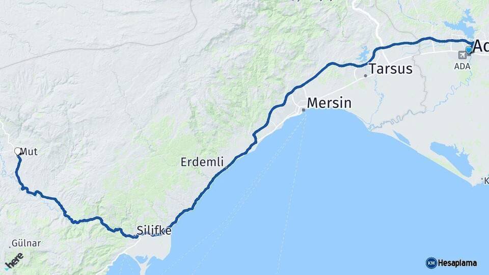 Adana Mut Mersin Arası Kaç Km - Yol Haritası