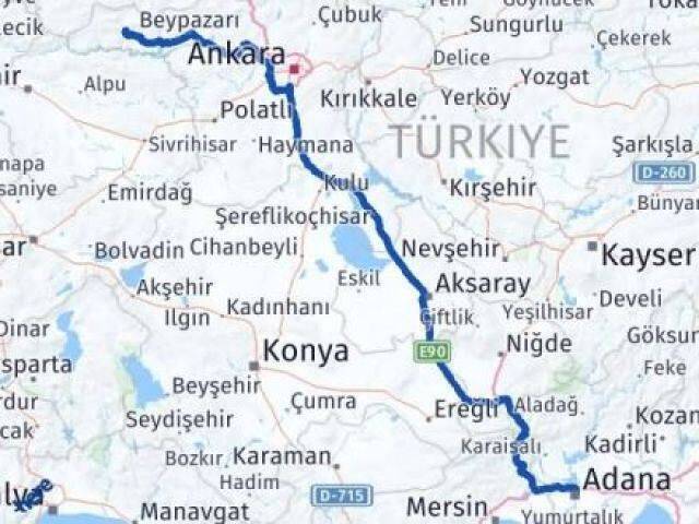 Adana Nallıhan Ankara Arası Kaç Km - Yol Haritası