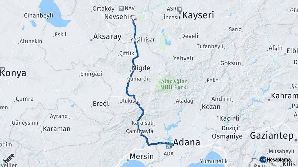 Adana Nevşehir Arası Kaç Km - Yol Haritası