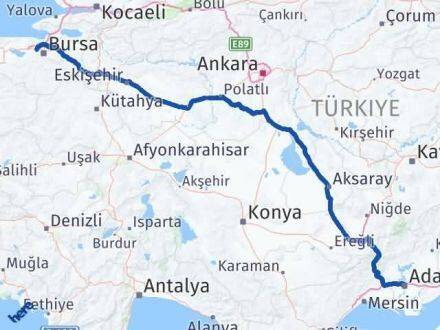 Adana Nilüfer Bursa Arası Kaç Km - Yol Haritası