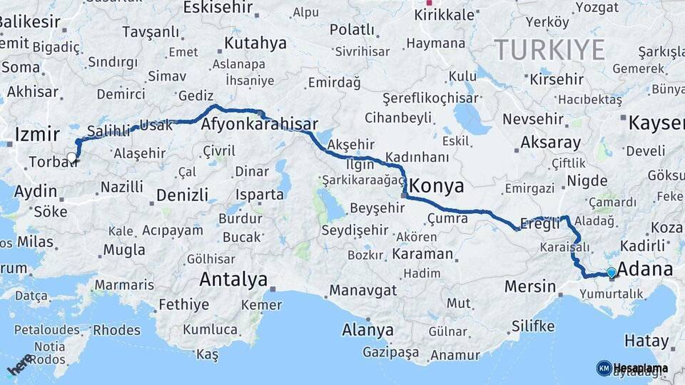 Adana Ödemiş İzmir Arası Kaç Km - Yol Haritası