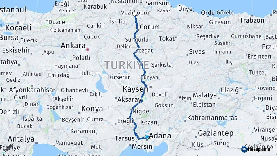 Adana Osmancık Çorum Arası Kaç Km - Yol Haritası