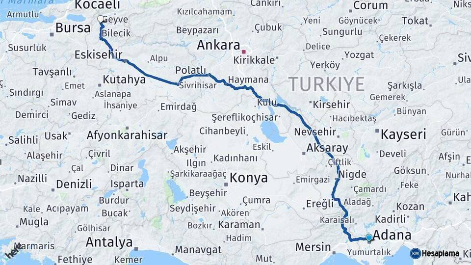 Adana Osmaneli Bilecik Arası Kaç Km - Yol Haritası