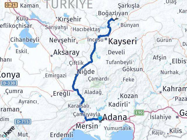 Adana Özvatan Kayseri Arası Kaç Km - Yol Haritası