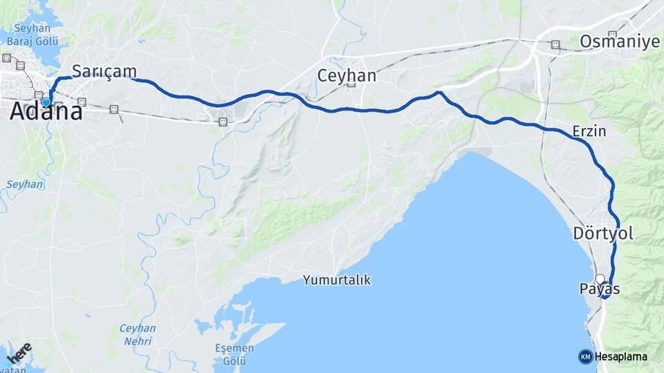 Adana Payas Hatay Arası Kaç Km - Yol Haritası