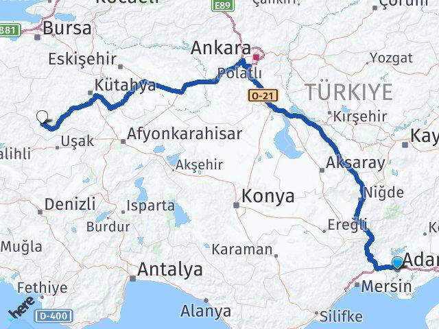 Adana Pazarlar Kütahya Arası Kaç Km - Yol Haritası