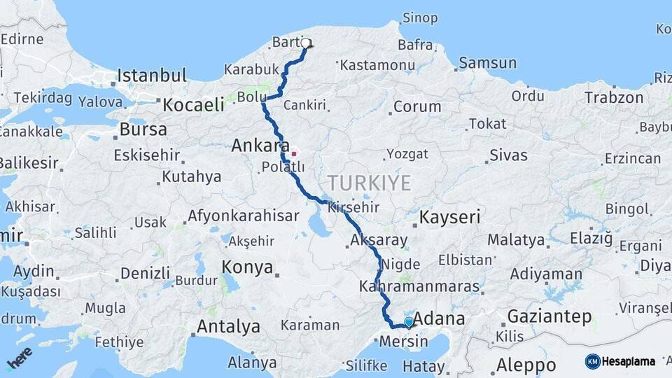 Adana Pınarbaşı Kastamonu Arası Kaç Km - Yol Haritası