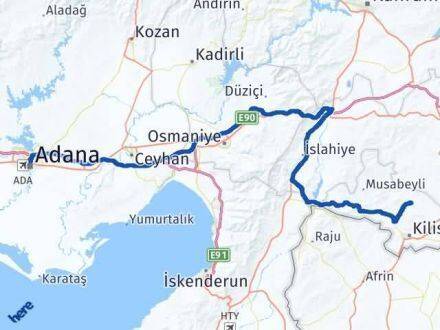 Adana Polateli Kilis Arası Kaç Km - Yol Haritası