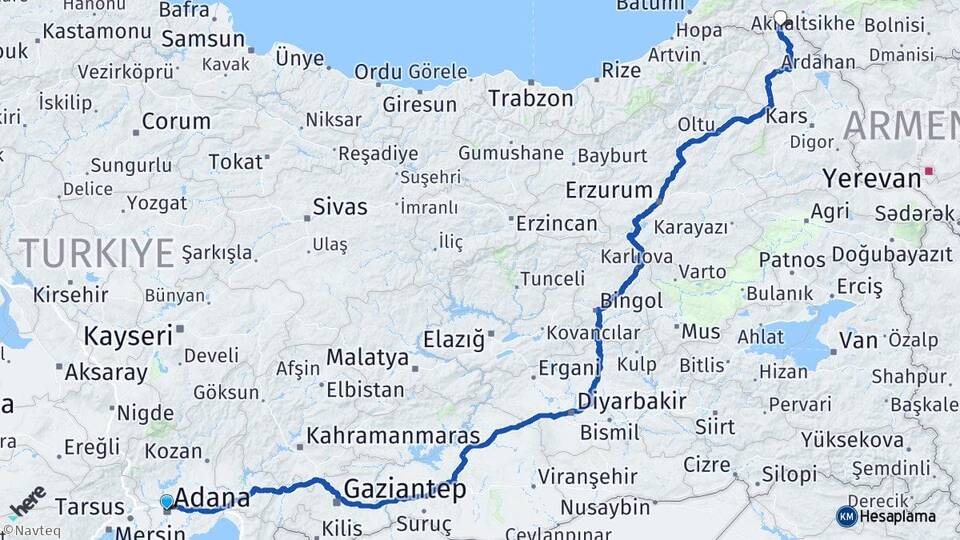 Adana Posof Ardahan Arası Kaç Km - Yol Haritası