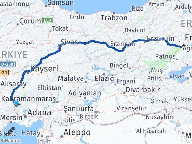 Adana Pozantı Ağrı Arası Kaç Km - Yol Haritası